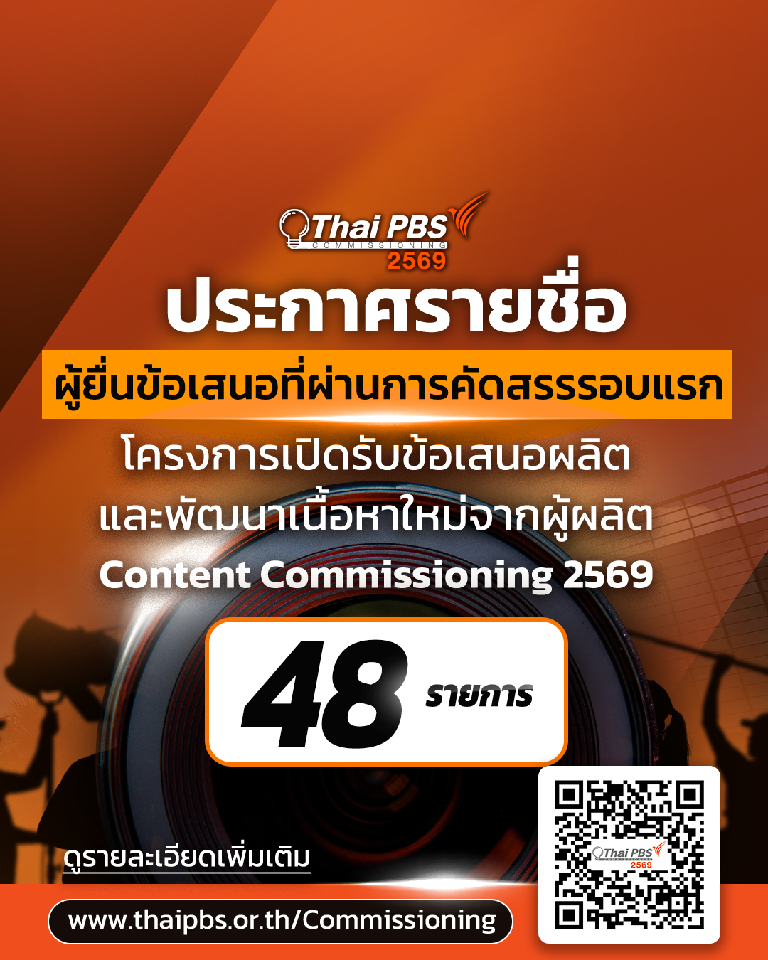 ประกาศรายชื่อผู้ยื่นข้อเสนอที่ผ่านการคัดสรรรอบแรก Content Commissioning 2569