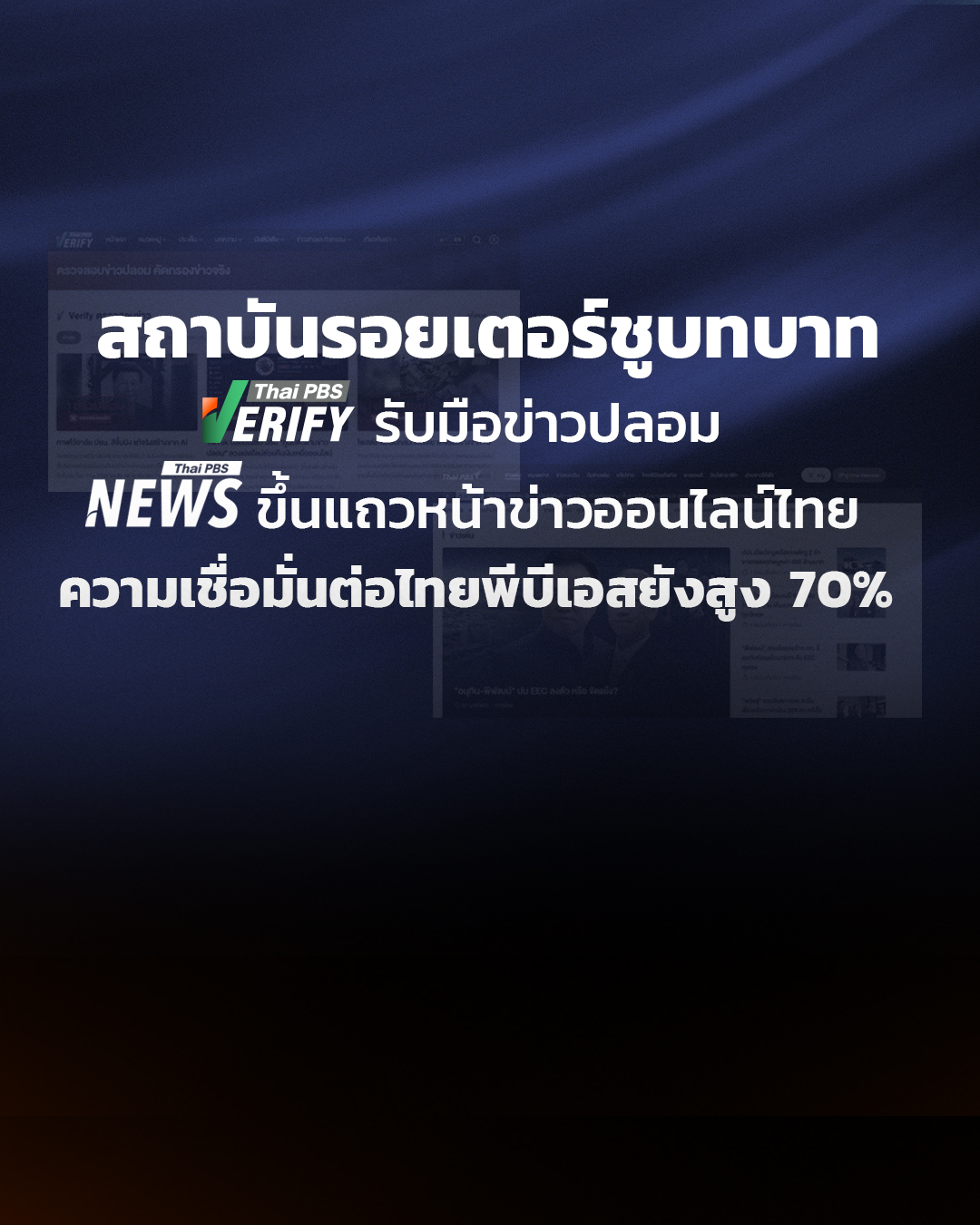 สถาบันรอยเตอร์ชูบทบาท Thai PBS Verify รับมือข่าวปลอม Thai PBS News Online ขึ้นแถวหน้าข่าวออนไลน์ไทย ความเชื่อมั่นต่อไทยพีบีเอสยังสูง 70%