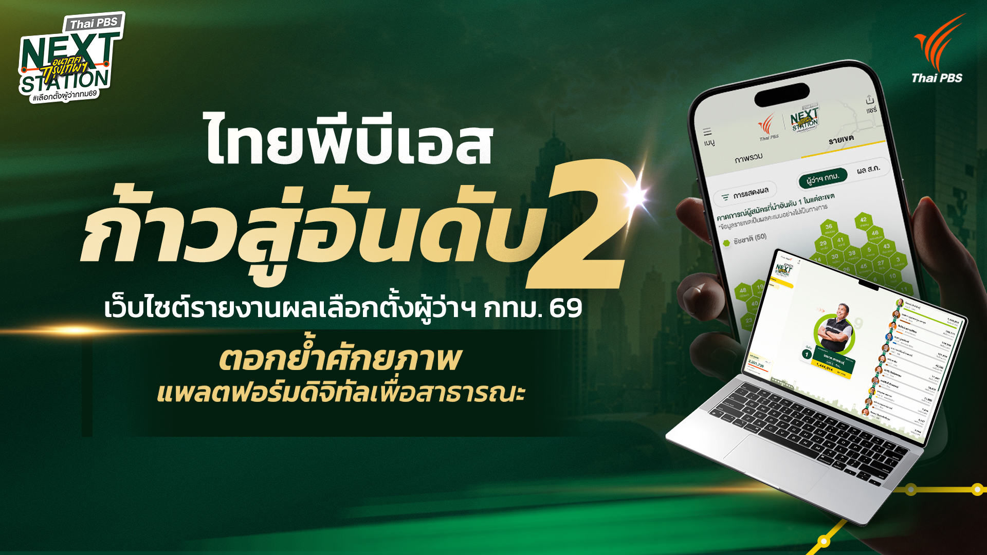 ไทยพีบีเอสก้าวสู่อันดับ 2 เว็บไซต์รายงานผลเลือกตั้งผู้ว่าฯ กทม. 69 ตอกย้ำศักยภาพแพลตฟอร์มดิจิทัลเพื่อสาธารณะ